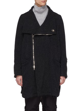 Main View - Click To Enlarge - THE VIRIDI-ANNE - Asymmetric zip placket brushed melton coat