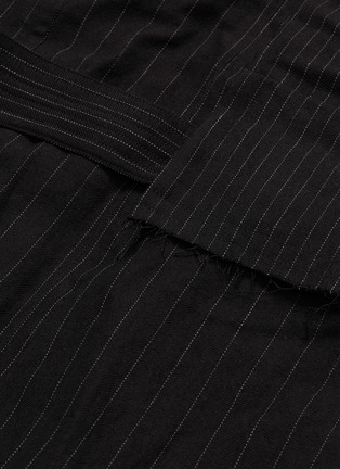  - THE VIRIDI-ANNE - Belted hooded pinstripe panel wool-linen coat