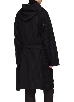 Back View - Click To Enlarge - THE VIRIDI-ANNE - Belted hooded pinstripe panel wool-linen coat