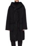 Main View - Click To Enlarge - THE VIRIDI-ANNE - Belted hooded pinstripe panel wool-linen coat