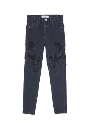 Main View - Click To Enlarge - TOPSHOP - 'Jamie' beaded fishnet panel cropped skinny jeans