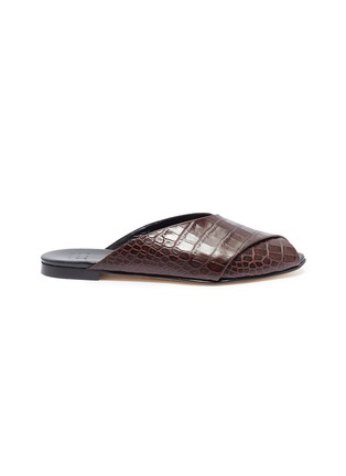 Main View - Click To Enlarge - TRADEMARK - 'Pajama' croc embossed leather slide sandals