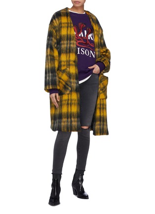 Figure View - Click To Enlarge - AMIRI - Check plaid brushed mohair cardigan coat