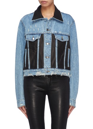 Main View - Click To Enlarge - AMIRI - Leather panel distressed denim trucker jacket