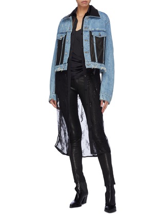 Figure View - Click To Enlarge - AMIRI - Leather panel distressed denim trucker jacket