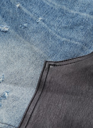 Detail View - Click To Enlarge - AMIRI - Leather panel colourblock denim skirt