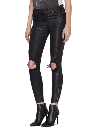 Front View - Click To Enlarge - AMIRI - 'Thrasher' ripped glitter skinny jeans