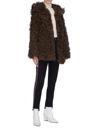 Figure View - Click To Enlarge - YVES SALOMON - Lambskin shearling hooded jacket