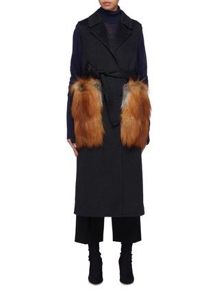 Main View - Click To Enlarge - YVES SALOMON - Belted fox fur pocket long gilet