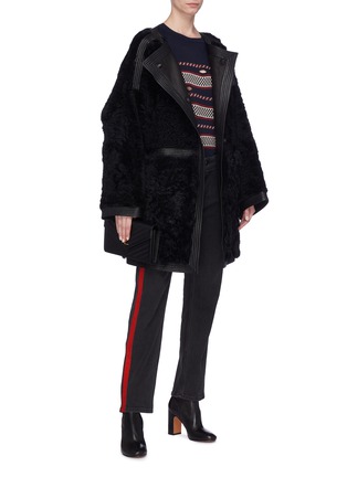 Figure View - Click To Enlarge - YVES SALOMON - Leather trim lambskin shearling coat