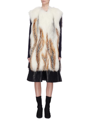 Main View - Click To Enlarge - YVES SALOMON - Colourblock cashmere-wool panel fox fur long gilet