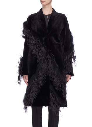 Main View - Click To Enlarge - YVES SALOMON - Ostrich feather fox trim mink fur coat