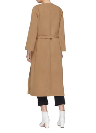 Back View - Click To Enlarge - YVES SALOMON - Belted mink fur pocket wool-cashmere melton coat
