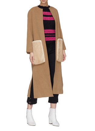 Figure View - Click To Enlarge - YVES SALOMON - Belted mink fur pocket wool-cashmere melton coat