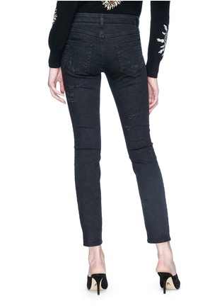 Back View - Click To Enlarge - - - Heart appliqué distressed cropped skinny jeans