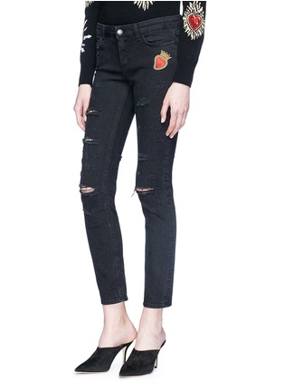 Front View - Click To Enlarge - - - Heart appliqué distressed cropped skinny jeans