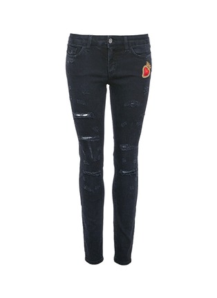 Main View - Click To Enlarge - - - Heart appliqué distressed cropped skinny jeans