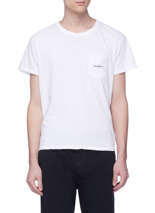 Main View - Click To Enlarge - SECOND/LAYER - Logo embroidered pocket cotton-linen T-shirt