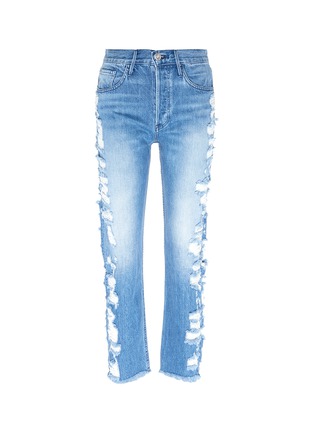 Main View - Click To Enlarge - 3X1 - 'W3 Higher Ground' selvedge distressed cropped boyfriend jeans