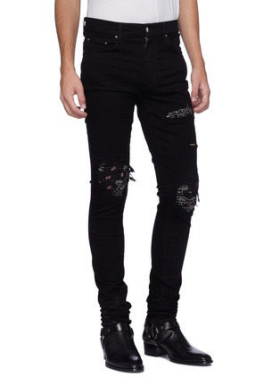 Front View - Click To Enlarge - AMIRI - 'MX1' pleated bandana patch ripped skinny jeans