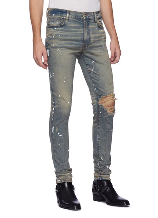 Front View - Click To Enlarge - AMIRI - 'Artist' paint splatter ripped skinny jeans
