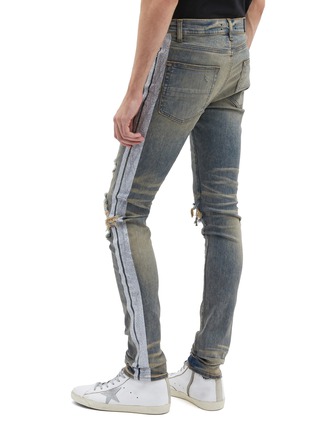 Back View - Click To Enlarge - AMIRI - 'Track' glitter stripe outseam ripped skinny jeans