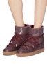 Figure View - Click To Enlarge - INUIKII - 'Burret' metallic shearling wedge sneaker boots