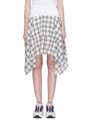 Main View - Click To Enlarge - OPENING CEREMONY - Contrast waist tartan plaid ruffle drape skirt