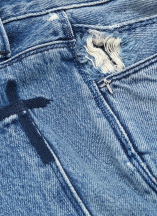  - RTA - '1' reflective logo cross print ripped skinny jeans