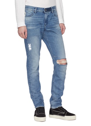 Front View - Click To Enlarge - RTA - '1' reflective logo cross print ripped skinny jeans