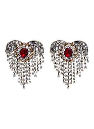 Main View - Click To Enlarge - VENNA - Glass crystal heart fringe earrings