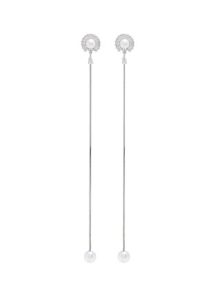 Main View - Click To Enlarge - VENNA - Detachable faux pearl chain drop glass crystal stud earrings