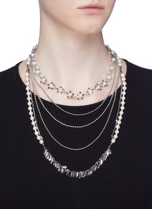 Figure View - Click To Enlarge - VENNA - Faux pearl multi chain tiered necklace