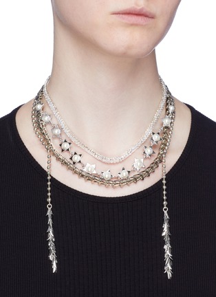Figure View - Click To Enlarge - VENNA - Glass crystal faux pearl multi chain necklace