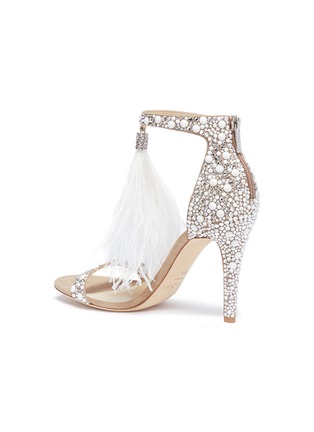 Figure View - Click To Enlarge - JIMMY CHOO - 'Viola 100' ostrich feather tassel glass crystal suede sandals