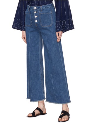 Front View - Click To Enlarge - ELIZABETH AND JAMES - 'Carmine' frayed cuff wide leg jeans
