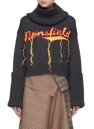 Main View - Click To Enlarge - MONSE - 'Monsfield' fringe slogan intarsia wool turtleneck sweater