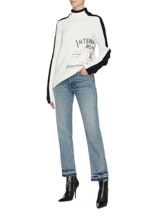 Figure View - Click To Enlarge - MONSE - 'International Monse' slogan print contrast sleeve turtleneck sweater