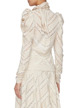 Back View - Click To Enlarge - ZIMMERMANN - Puff sleeve mesh lace stripe satin top