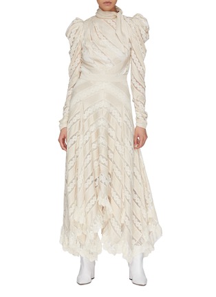 Figure View - Click To Enlarge - ZIMMERMANN - Puff sleeve mesh lace stripe satin top