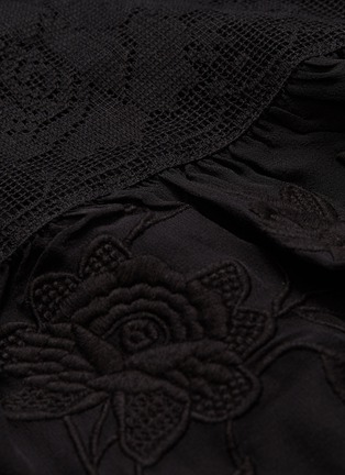 Detail View - Click To Enlarge - ZIMMERMANN - 'Tempest' pompom border floral embroidered silk smock dress