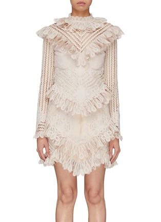 Main View - Click To Enlarge - ZIMMERMANN - 'Battenburg' Ruffle tiered guipure lace trim dress