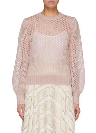 Main View - Click To Enlarge - ZIMMERMANN - Blouson sleeve mohair blend cropped open knit sweater