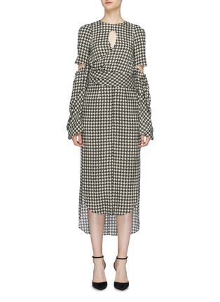 Main View - Click To Enlarge - HELLESSY - 'Sloane' cutout drape high-low houndstooth dress