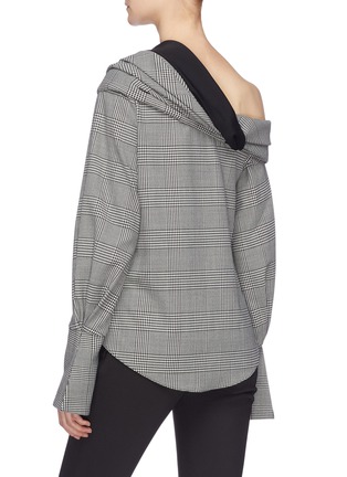 Back View - Click To Enlarge - HELLESSY - 'Calla' twist shawl collar houndstooth check one-shoulder blouse