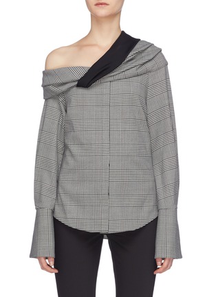 Main View - Click To Enlarge - HELLESSY - 'Calla' twist shawl collar houndstooth check one-shoulder blouse
