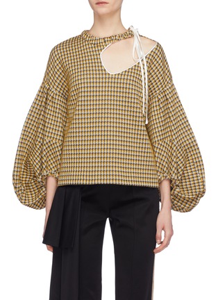 Main View - Click To Enlarge - HELLESSY - 'Blair' cutout balloon sleeve houndstooth top