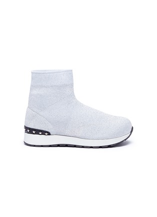 Main View - Click To Enlarge - WINK - 'Liquorice' mid top glitter Lurex knit kids sneakers