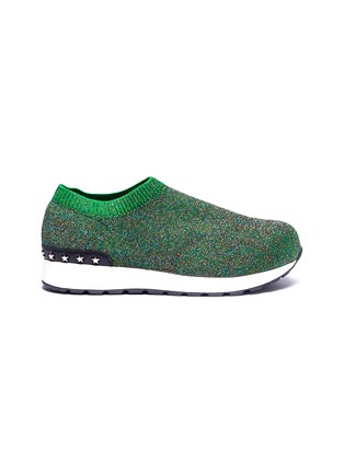 Main View - Click To Enlarge - WINK - 'Liquorice' low top glitter Lurex knit kids sneakers