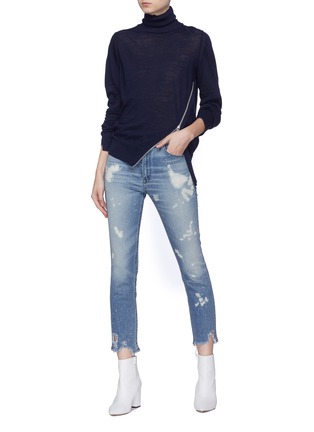Figure View - Click To Enlarge - 3X1 - 'W4 Collette Crop' bleached distressed cuff skinny jeans